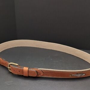 Zep-Pro ,Men's Tan/ Brown Leather/Woven Belt with Fish Details,Size 42.